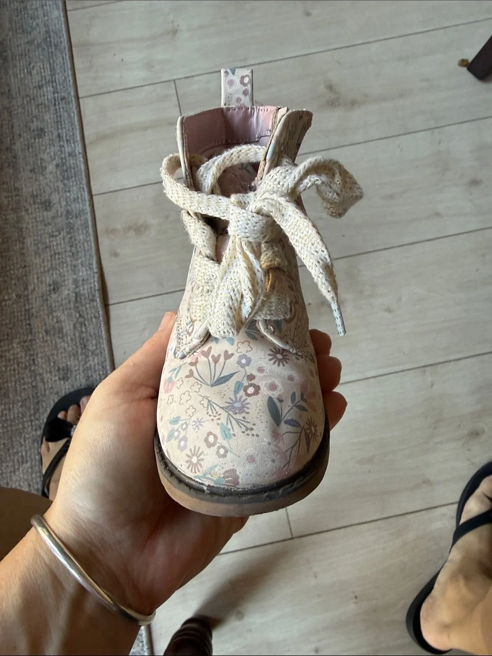 Cat & Jack Floral Lace-Up Kids Boots in Light Pink and Cream